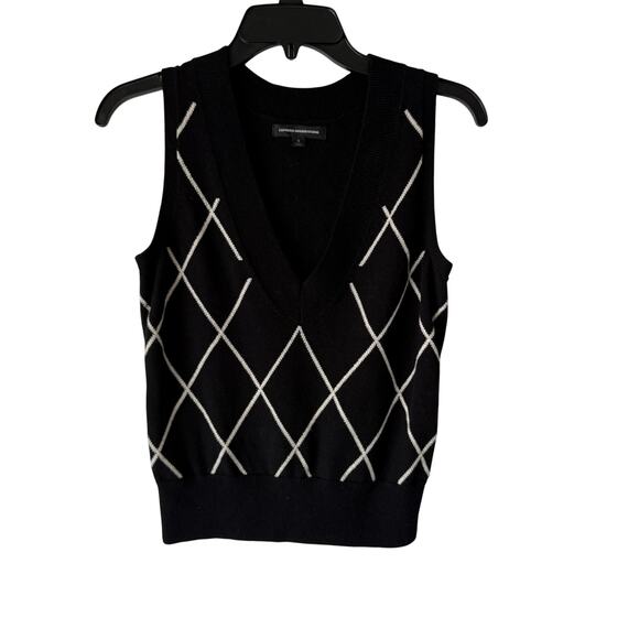 Express Design Studio Sweater Vest Y2k S Black White Argyle Knit Preppy Academia - Picture 1 of 7